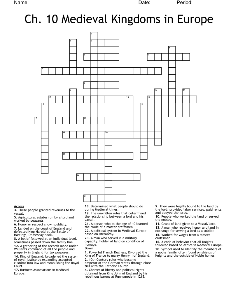 Ch. 10 Medieval Kingdoms in Europe Crossword