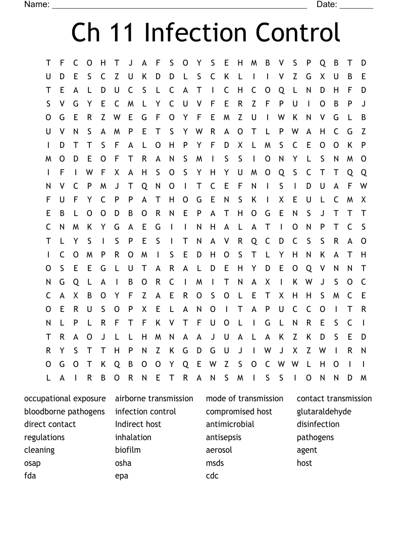 Ch 11 Infection Control Word Search