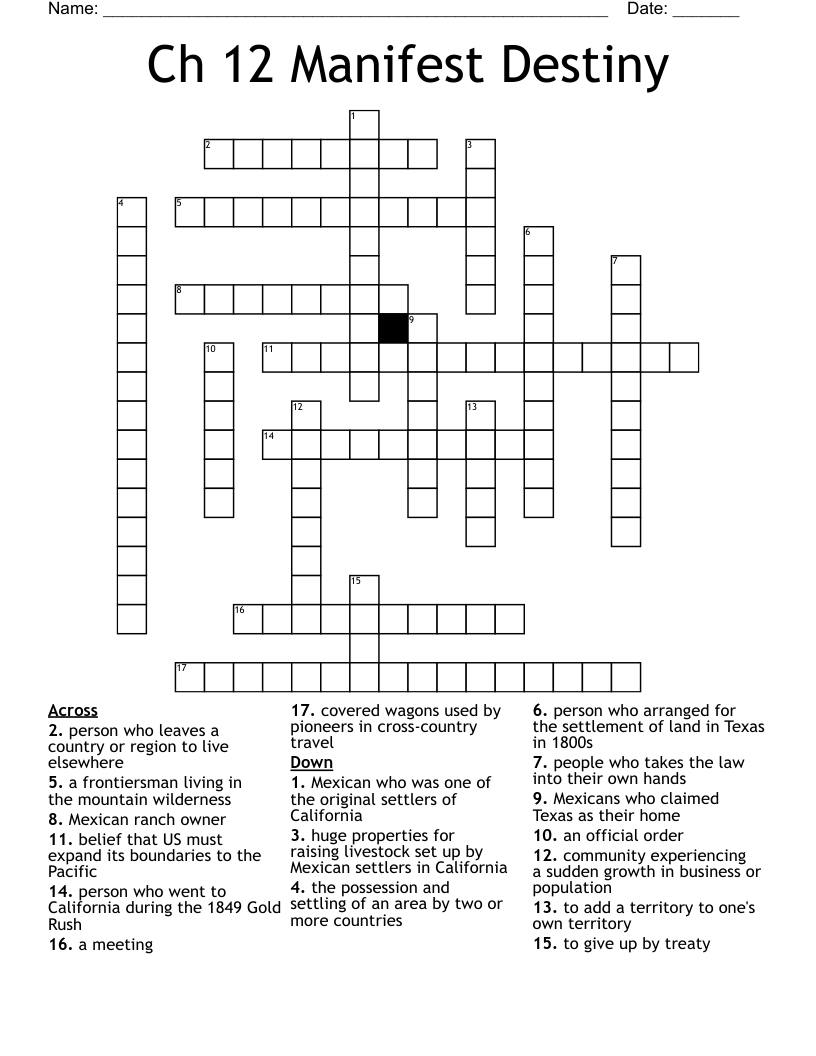 Ch 12 Manifest Destiny Crossword