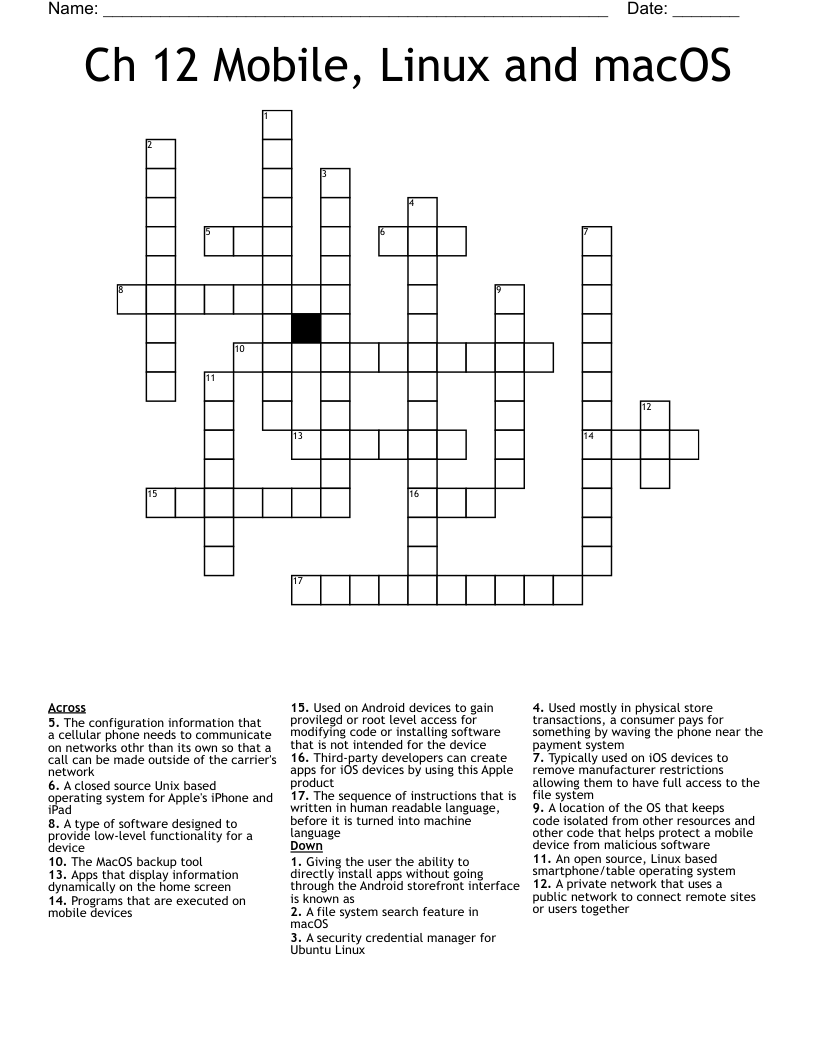 Ch 12 Mobile, Linux and macOS Crossword