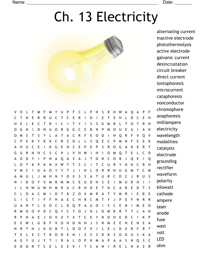 Ch. 13 Electricity Word Search