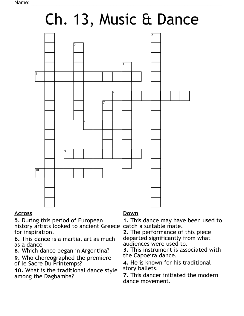 Ch. 13, Music & Dance Crossword