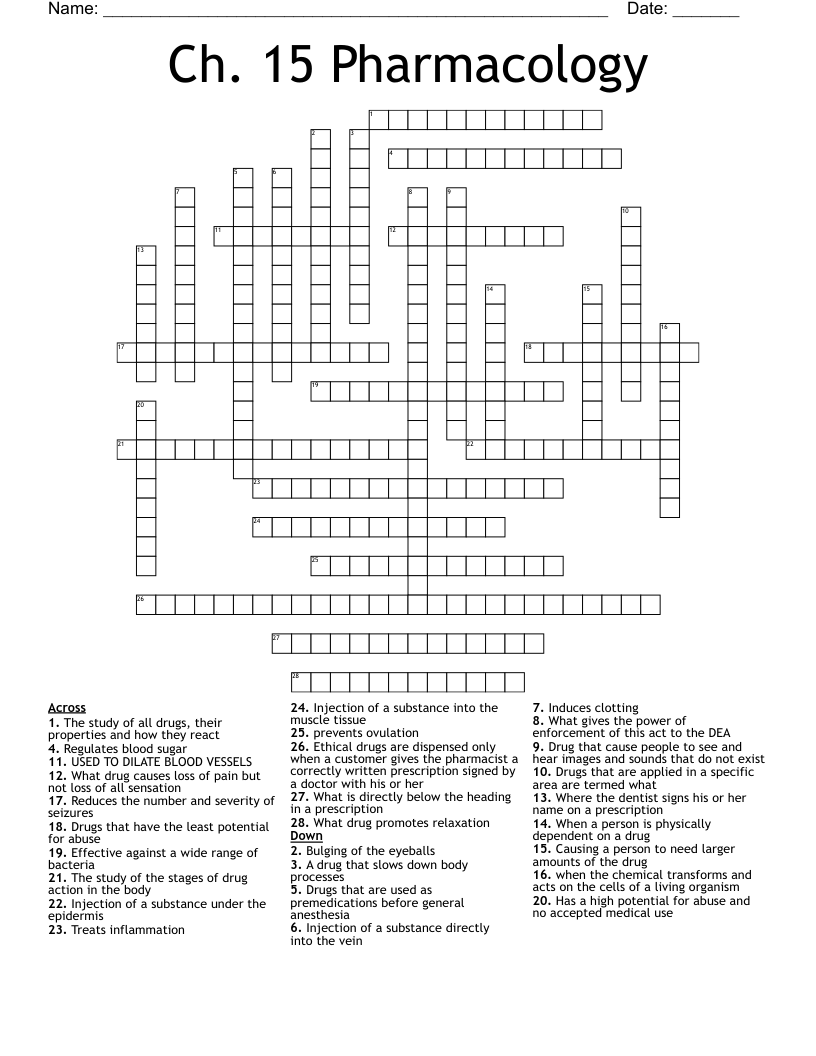 Ch. 15 Pharmacology Crossword