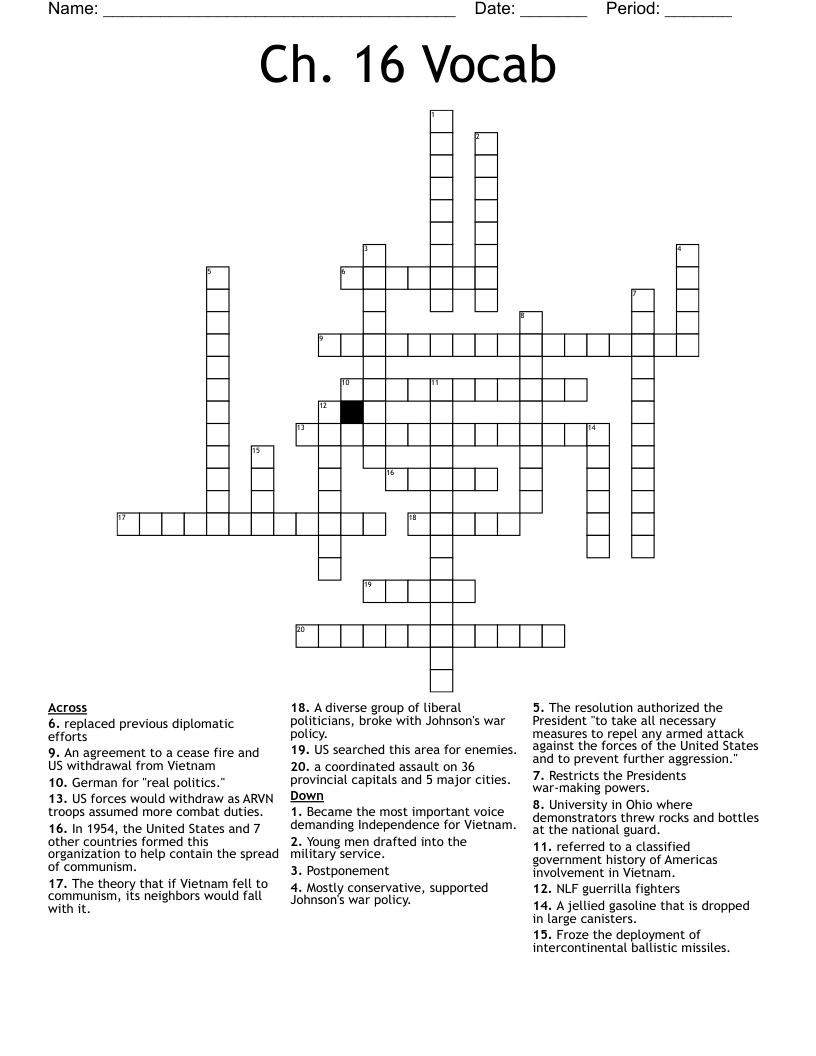 Ch. 16 Vocab  Crossword