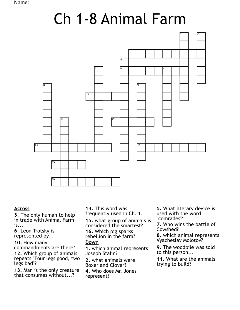 Ch 1-8 Animal Farm Crossword