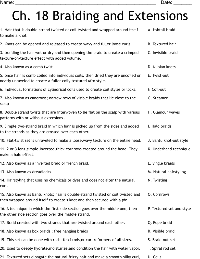 Ch. 18 Braiding and Extensions  Worksheet