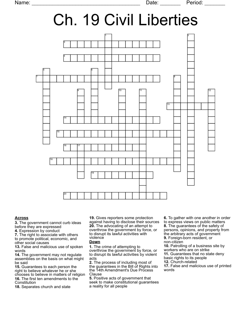 Ch. 19 Civil Liberties Crossword