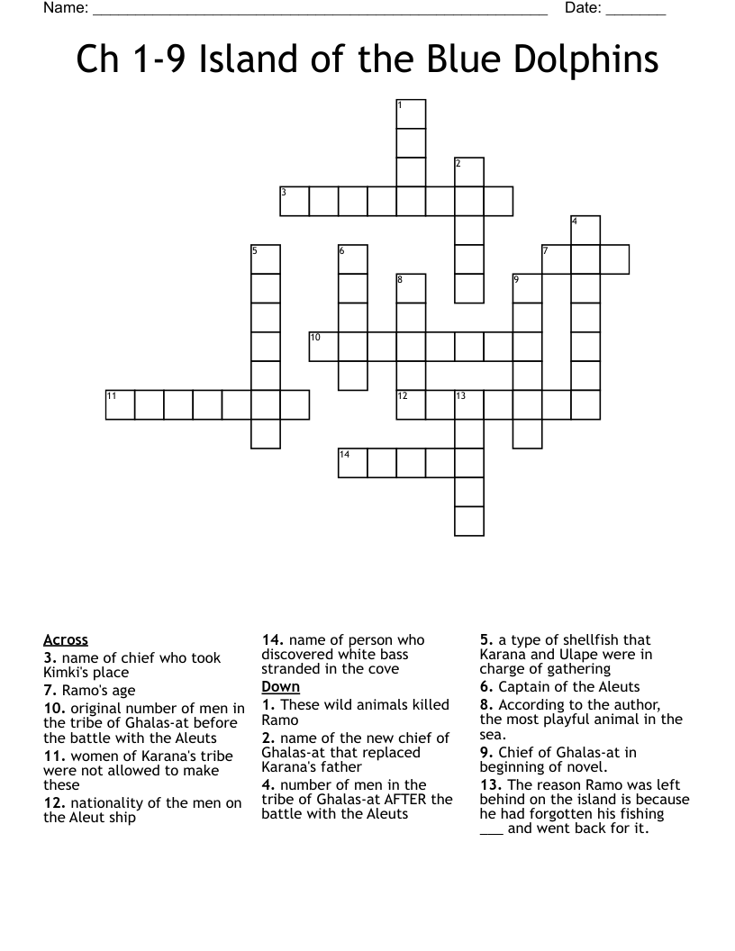 Ch 1-9 Island of the Blue Dolphins Crossword