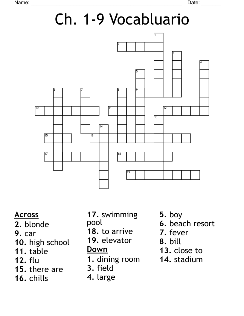 Ch. 1-9 Vocabluario Crossword