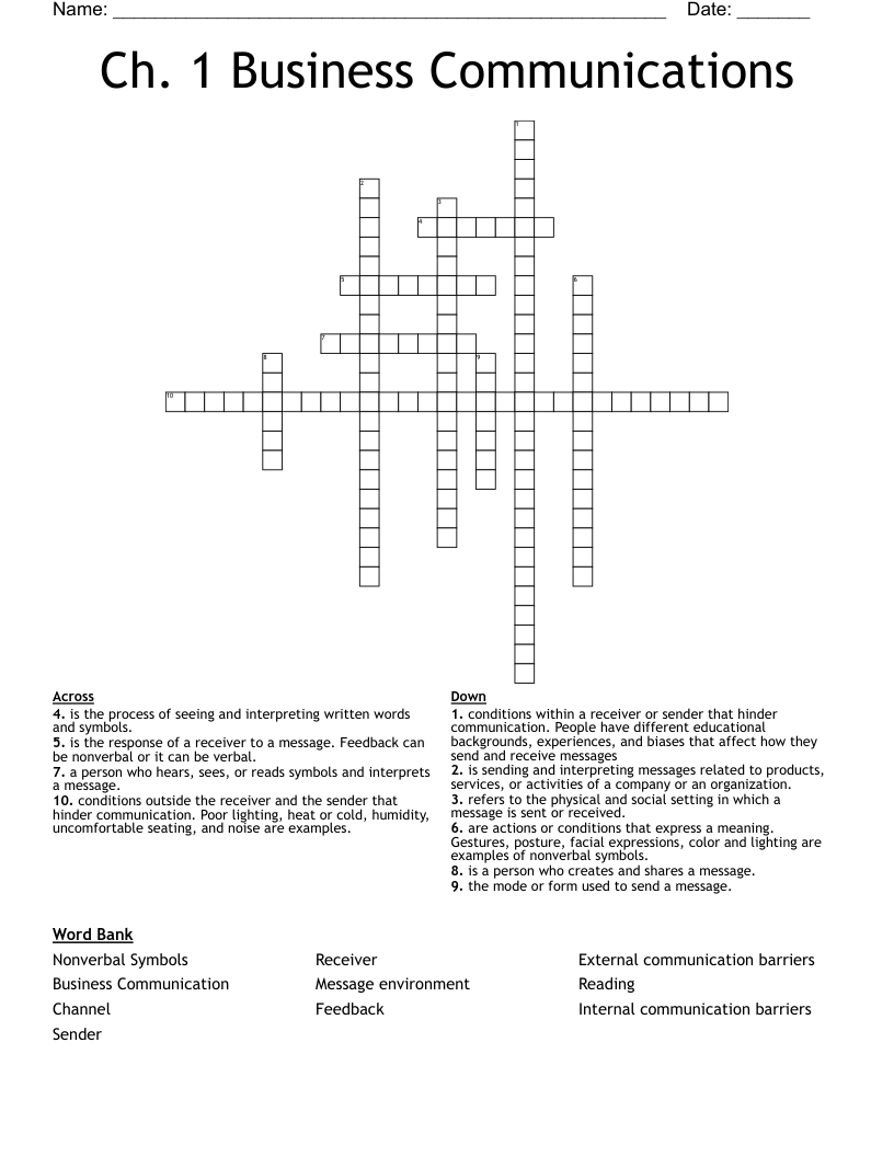 Ch. 1 Business Communications  Crossword