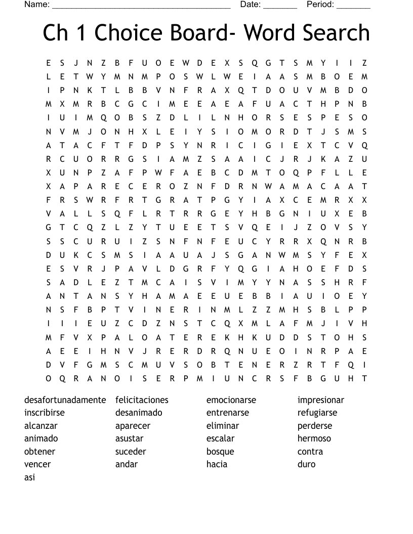 Ch 1 Choice Board- Word Search