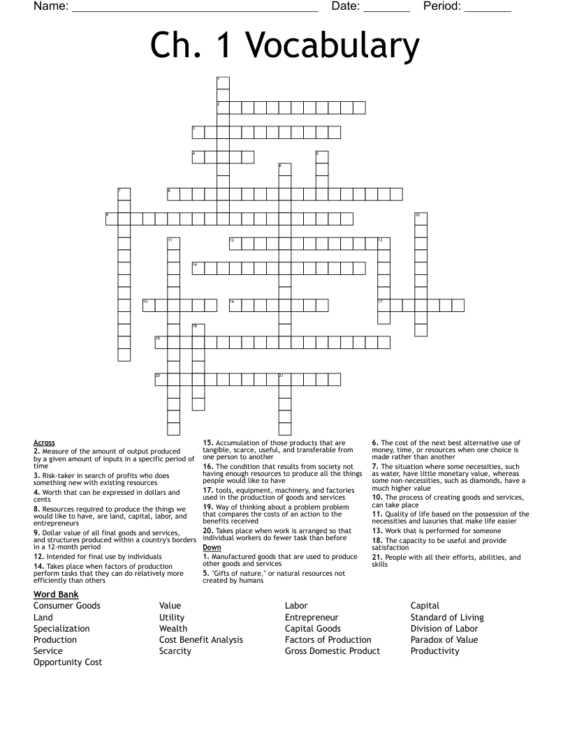 Ch. 1 Vocabulary  Crossword