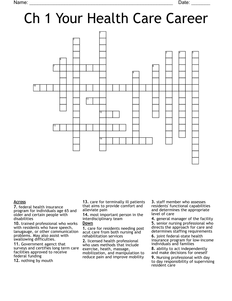 Ch 1 Your Health Care Career Crossword