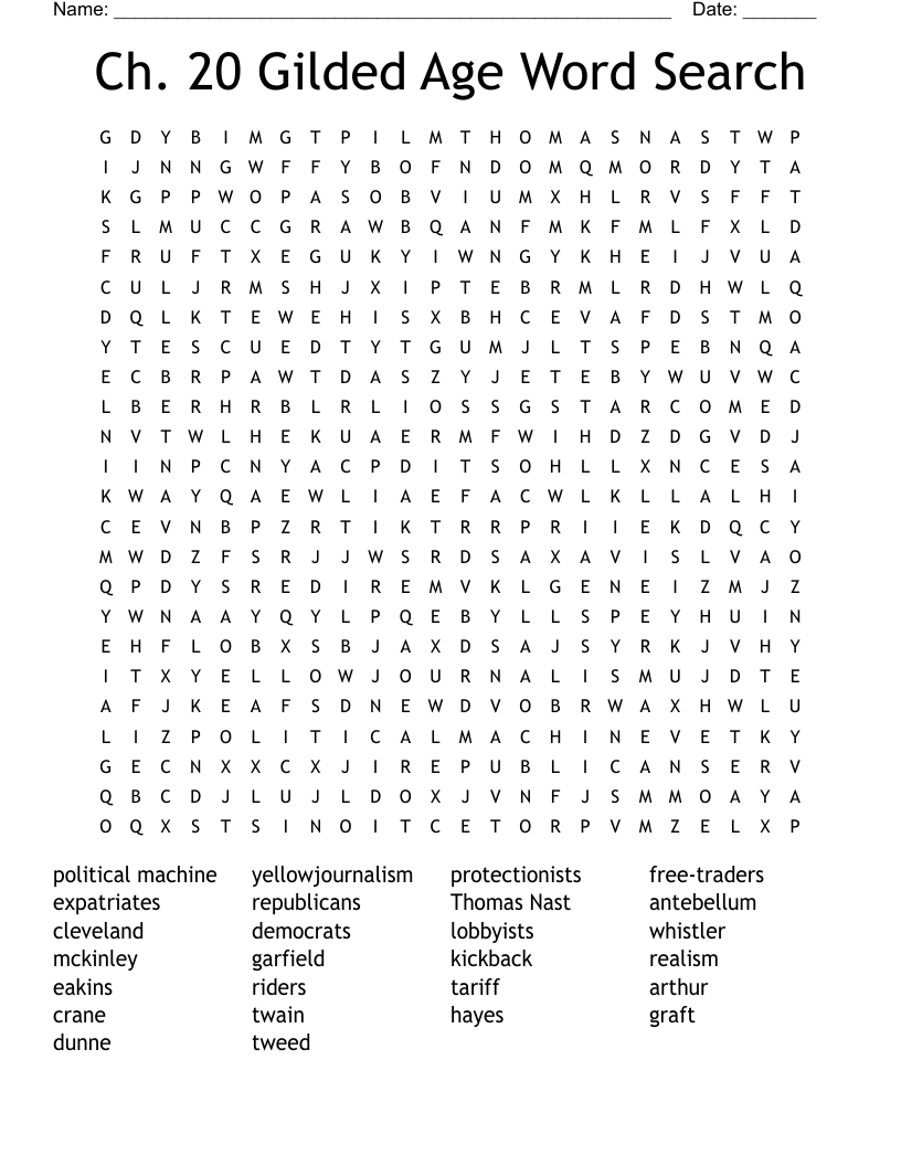 Ch. 20 Gilded Age Word Search