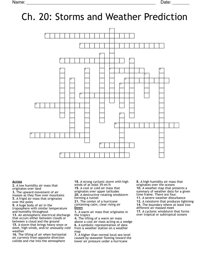Ch. 20: Storms and Weather Prediction Crossword
