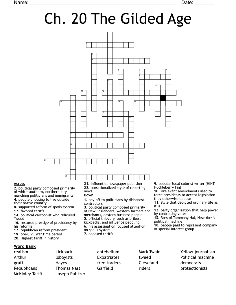 Ch. 20 The Gilded Age Crossword