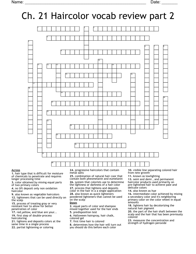 Ch. 21 Haircolor vocab review part 2  Crossword