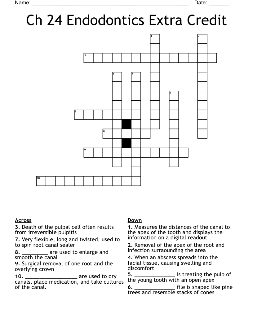 Ch 24 Endodontics Extra Credit Crossword