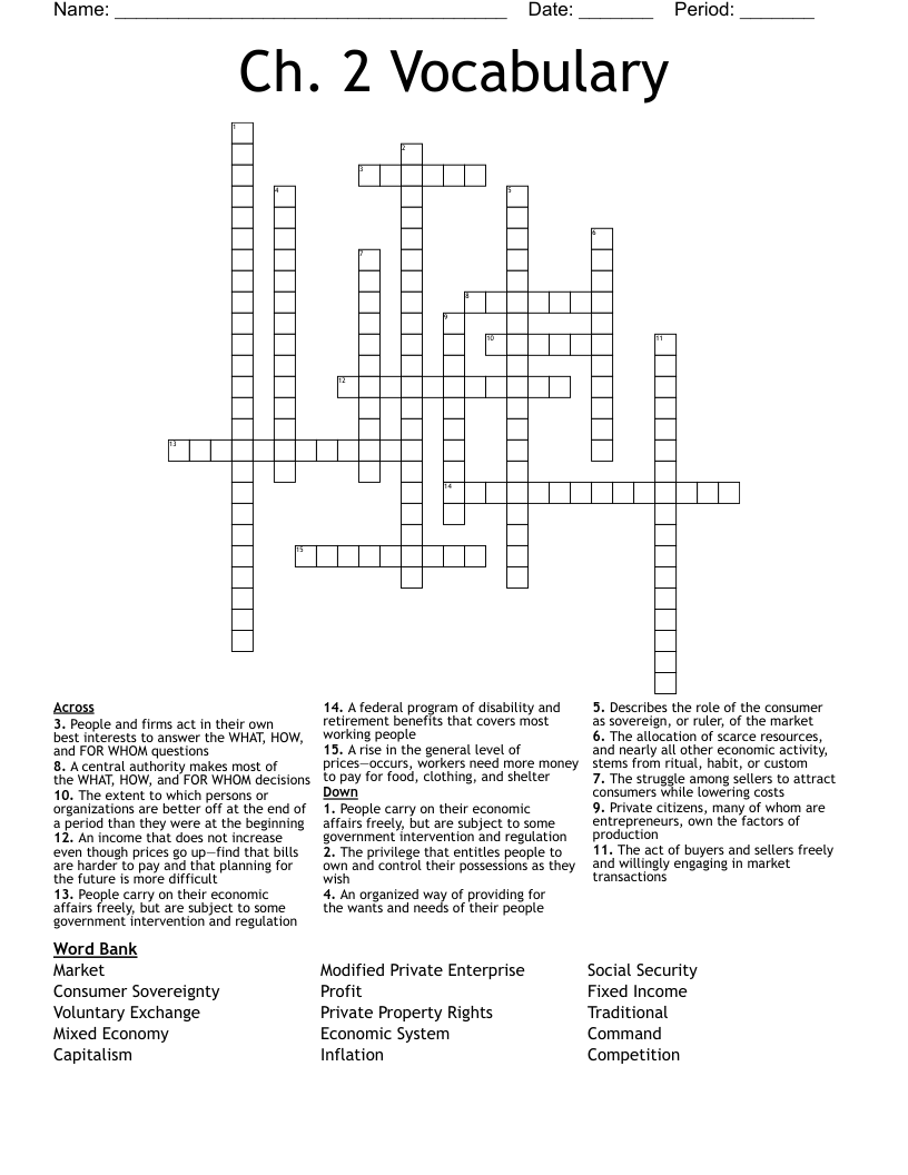 Ch. 2 Vocabulary  Crossword