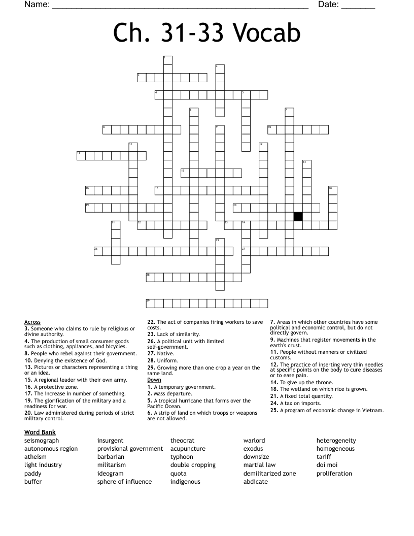 Ch. 31-33 Vocab Crossword