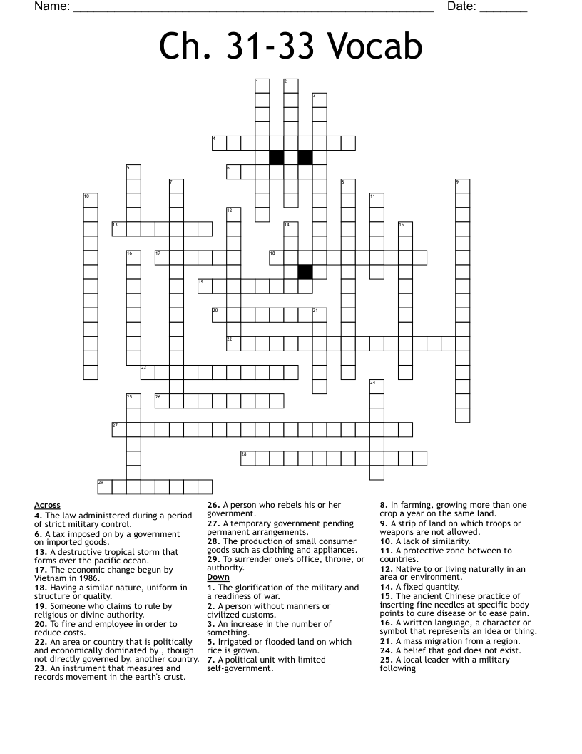 Ch. 31-33 Vocab Crossword