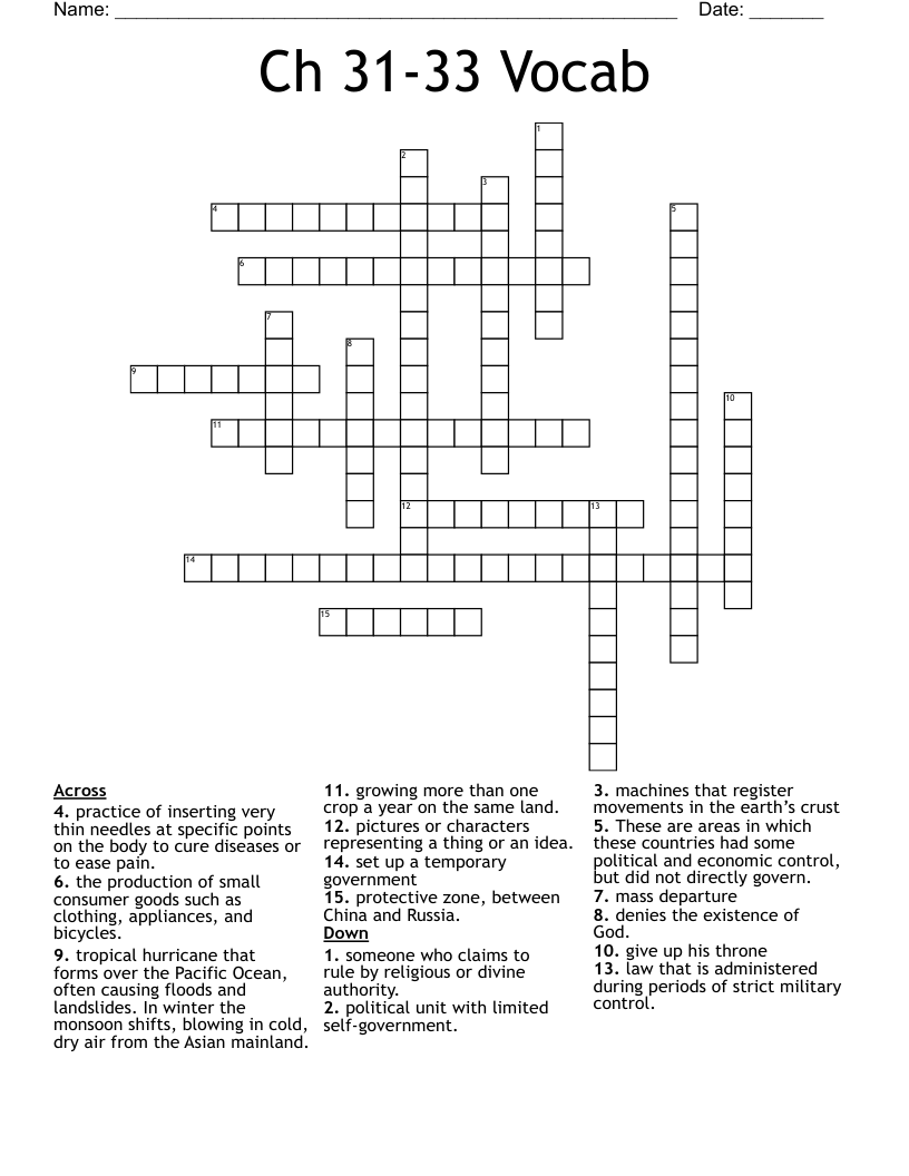 Ch 31-33 Vocab Crossword