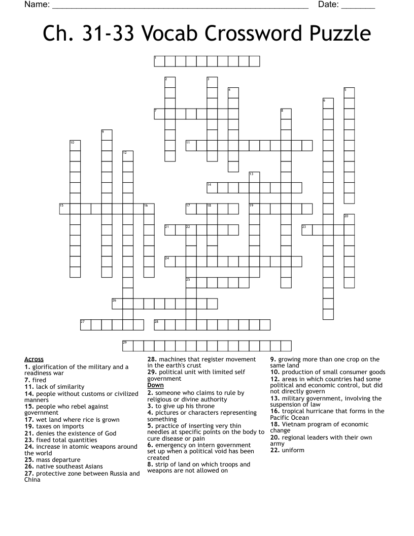 Ch. 31-33 Vocab Crossword Puzzle