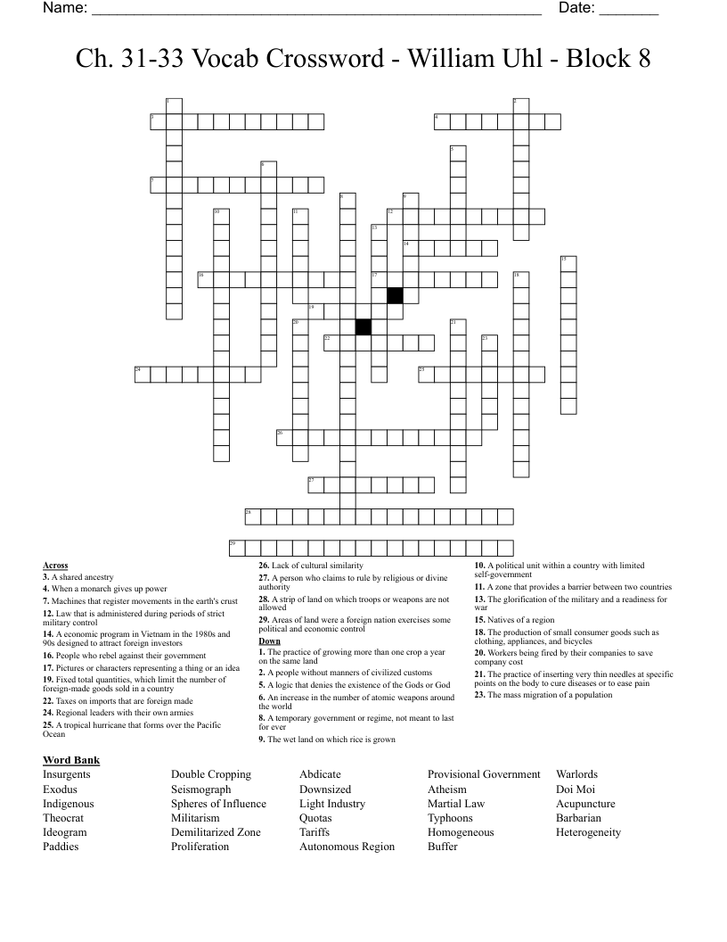 Ch. 31-33 Vocab Crossword - William Uhl - Block 8