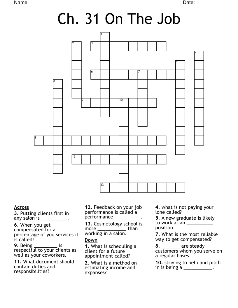 Ch. 31 On The Job Crossword
