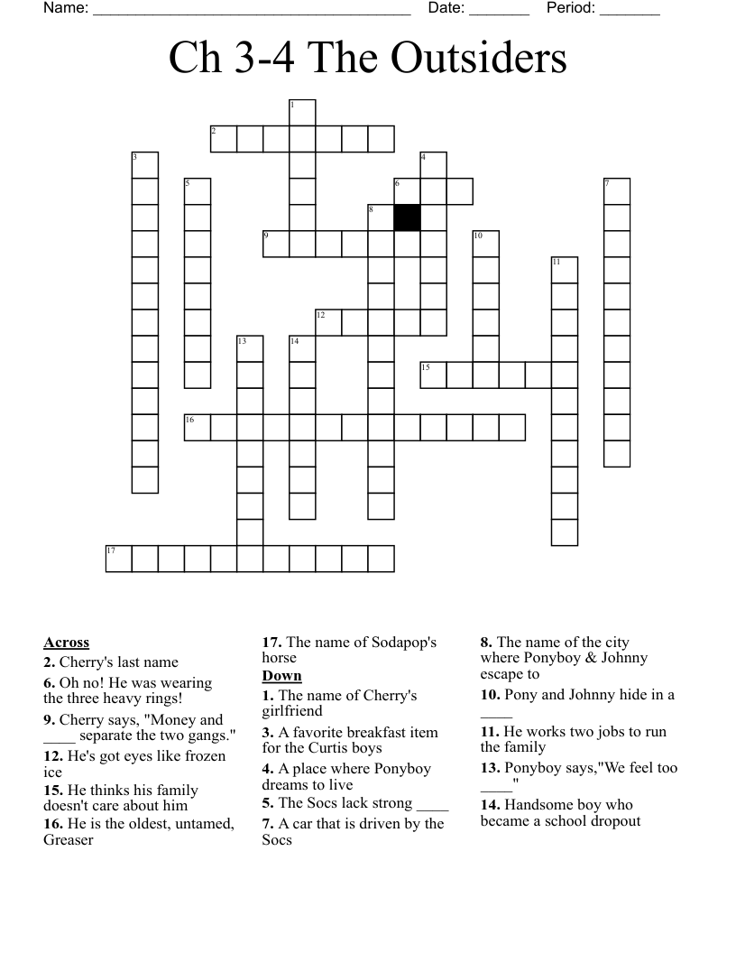 Ch 3-4 The Outsiders Crossword