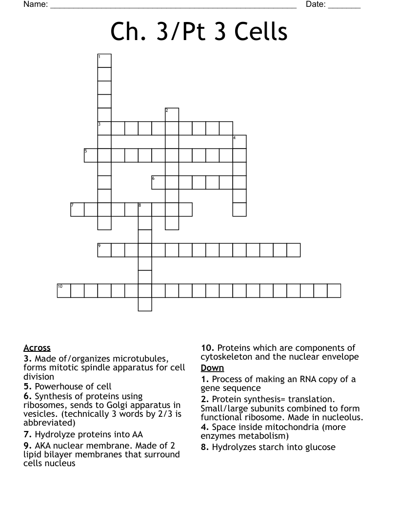 Ch. 3/Pt 3 Cells Crossword