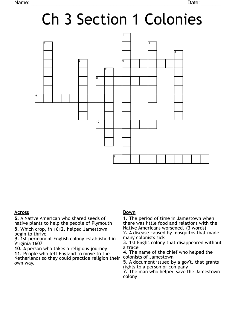 Ch 3 Section 1 Colonies Crossword