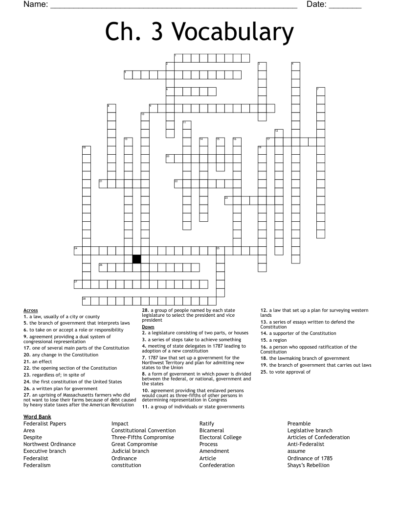 Ch. 3 Vocabulary Crossword