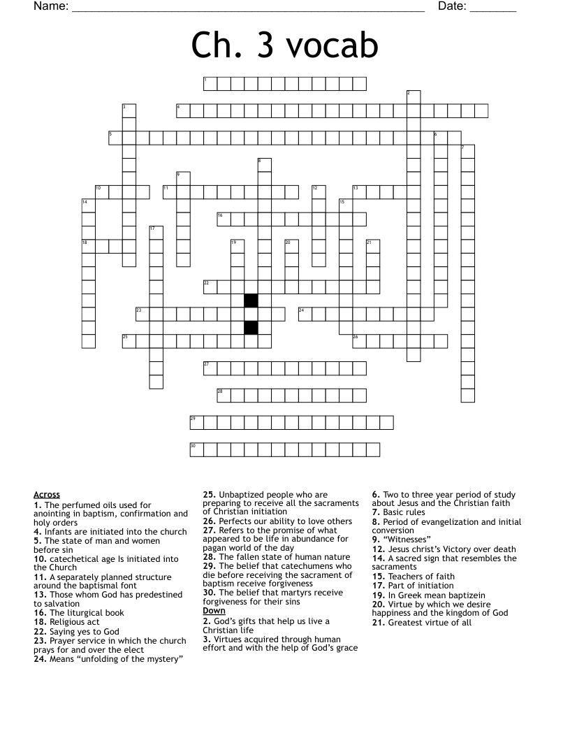Ch. 3 vocab Crossword