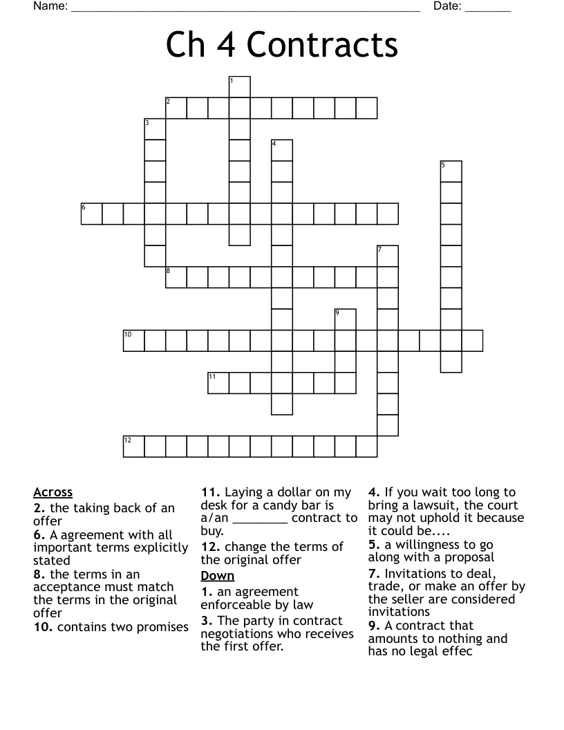 Ch 4 Contracts Crossword