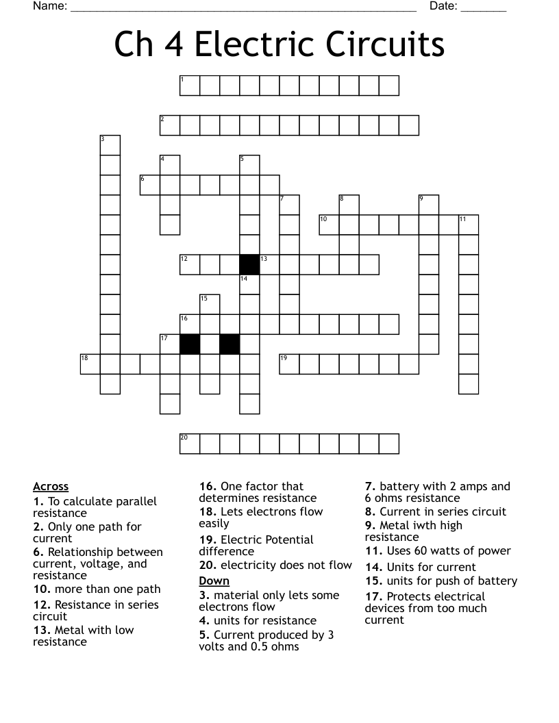 Ch 4 Electric Circuits Crossword