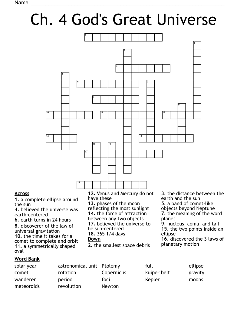 Ch. 4 God's Great Universe Crossword