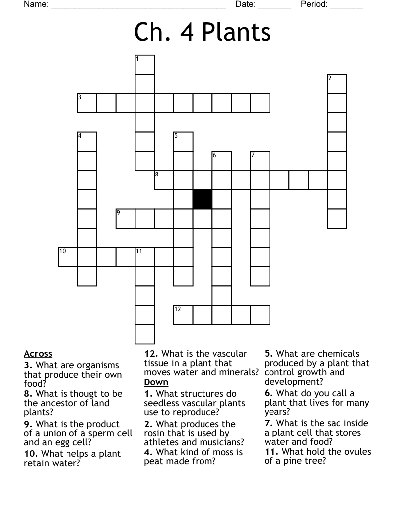 Ch. 4 Plants Crossword