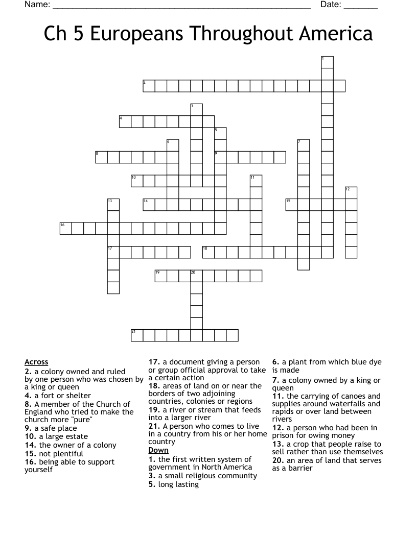 Ch 5 Europeans Throughout America Crossword