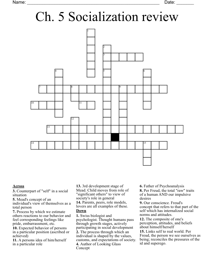 Ch. 5 Socialization review Crossword