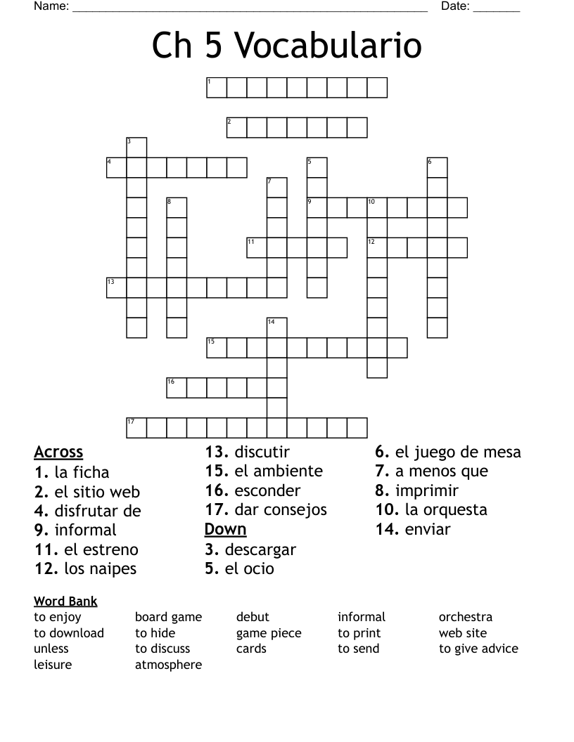 Ch 5 Vocabulario  Crossword