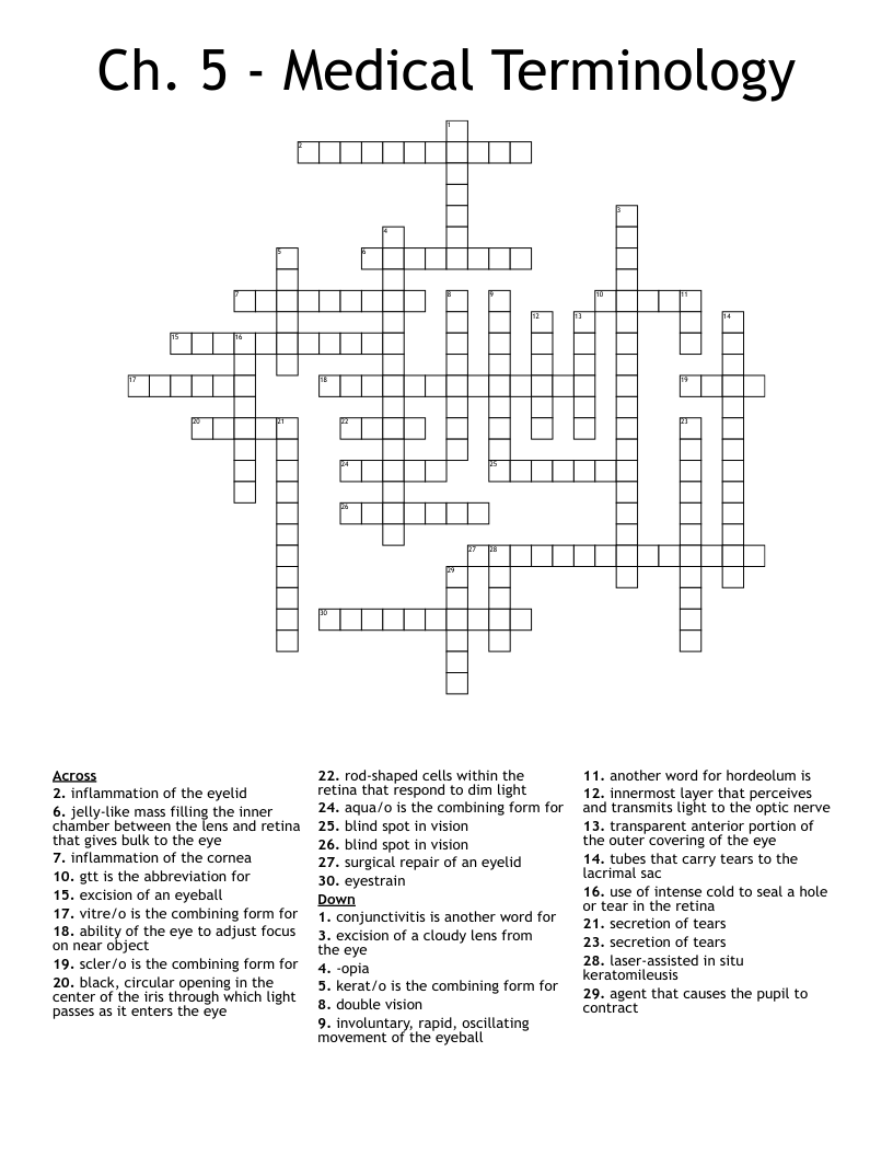 Ch. 5 - Medical Terminology Crossword