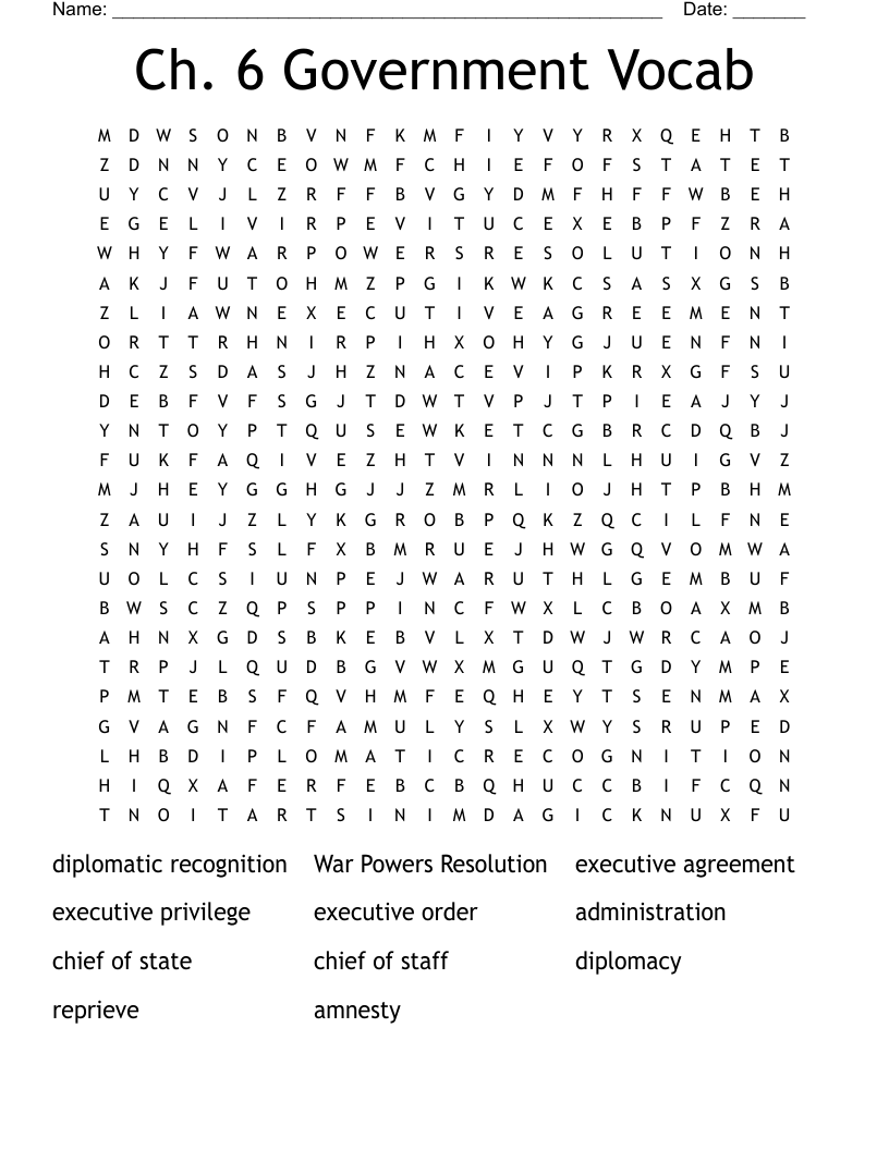 Ch. 6 Government Vocab Word Search