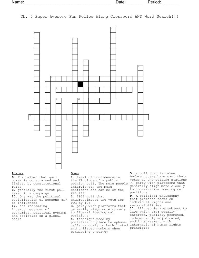 Ch. 6 Super Awesome Fun Follow Along Crossword AND Word Search!!!