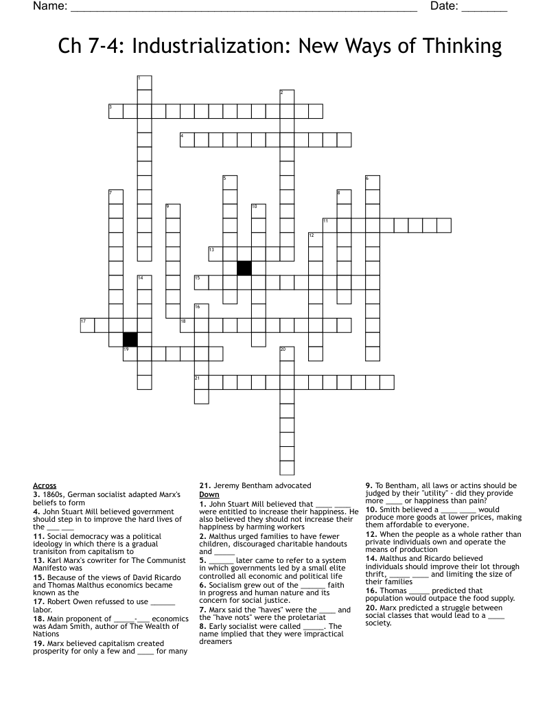Ch 7-4: Industrialization: New Ways of Thinking Crossword