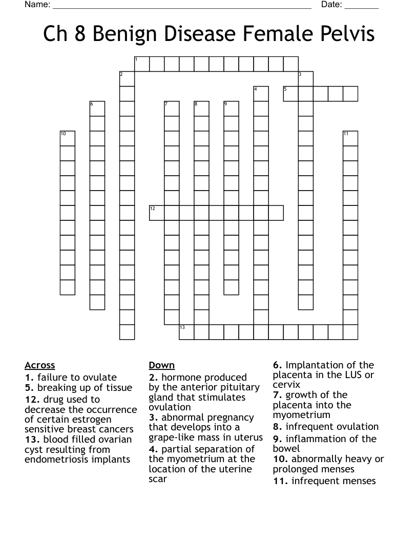 Ch 8 Benign Disease Female Pelvis Crossword