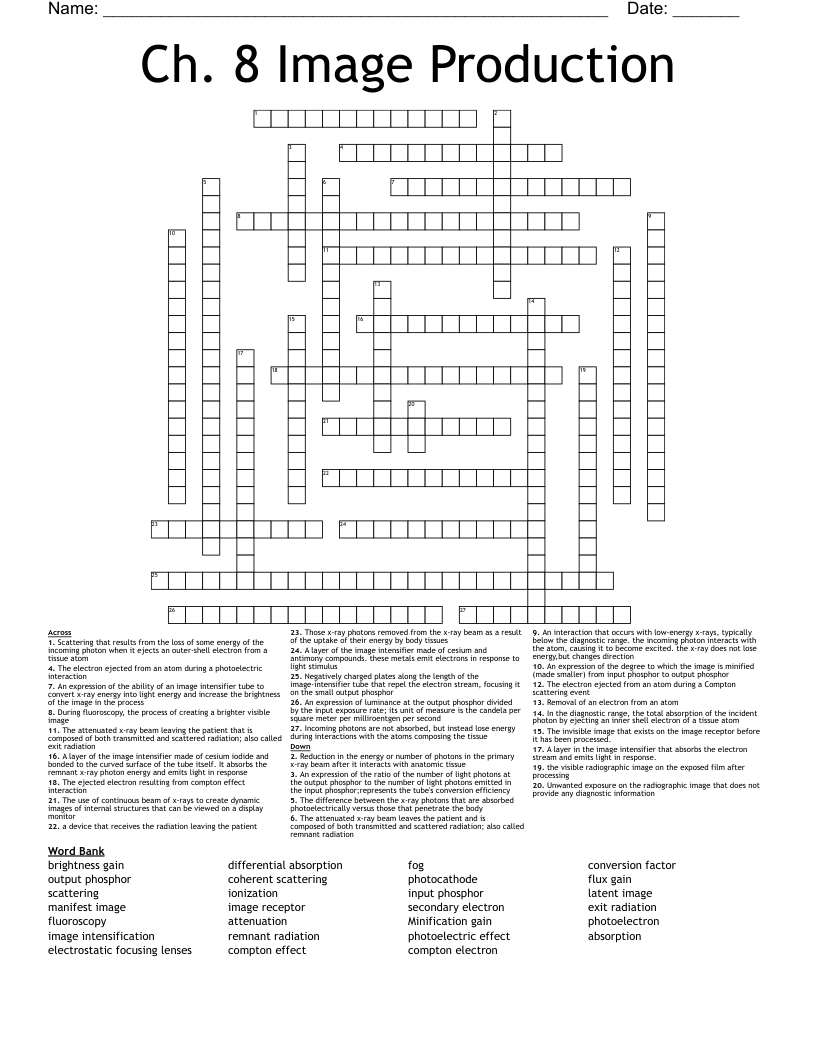 Ch. 8 Image Production Crossword