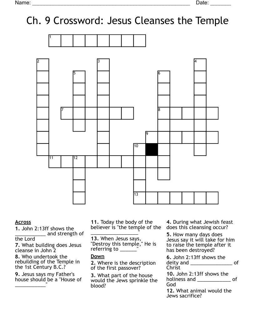 Ch. 9 Crossword: Jesus Cleanses the Temple