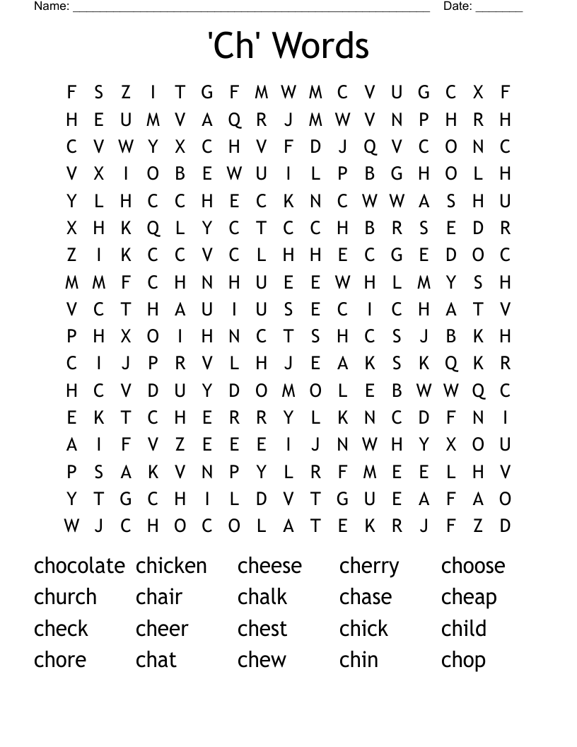 'Ch' Words Word Search