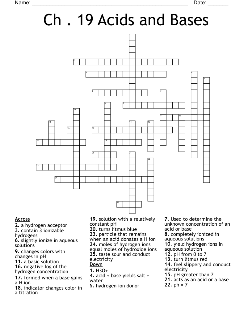 Ch . 19 Acids and Bases Crossword